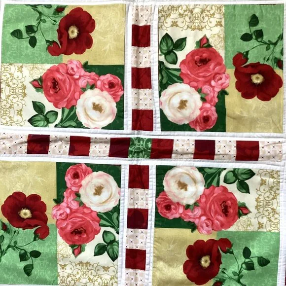 Handmade Square Shape Table Topper Linens Roses Floral Patchwork Home Decor - Picture 2 of 4